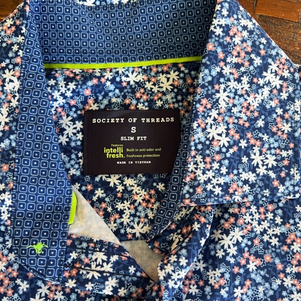 Society of Threads Slim Fit Blue Mini Ditsy Floral Print Button Up Dress Shirt S - Picture 3 of 10